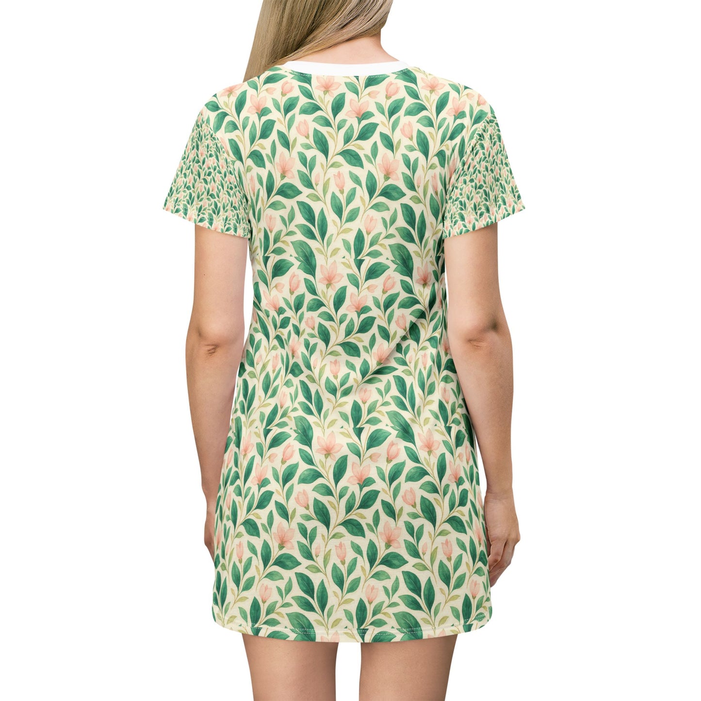 Floral T-Shirt Dress - Spring Vibes, Casual Everyday Wear, Garden Party Dress, Comfortable Lounge Dress, Eco-Friendly Fashion
