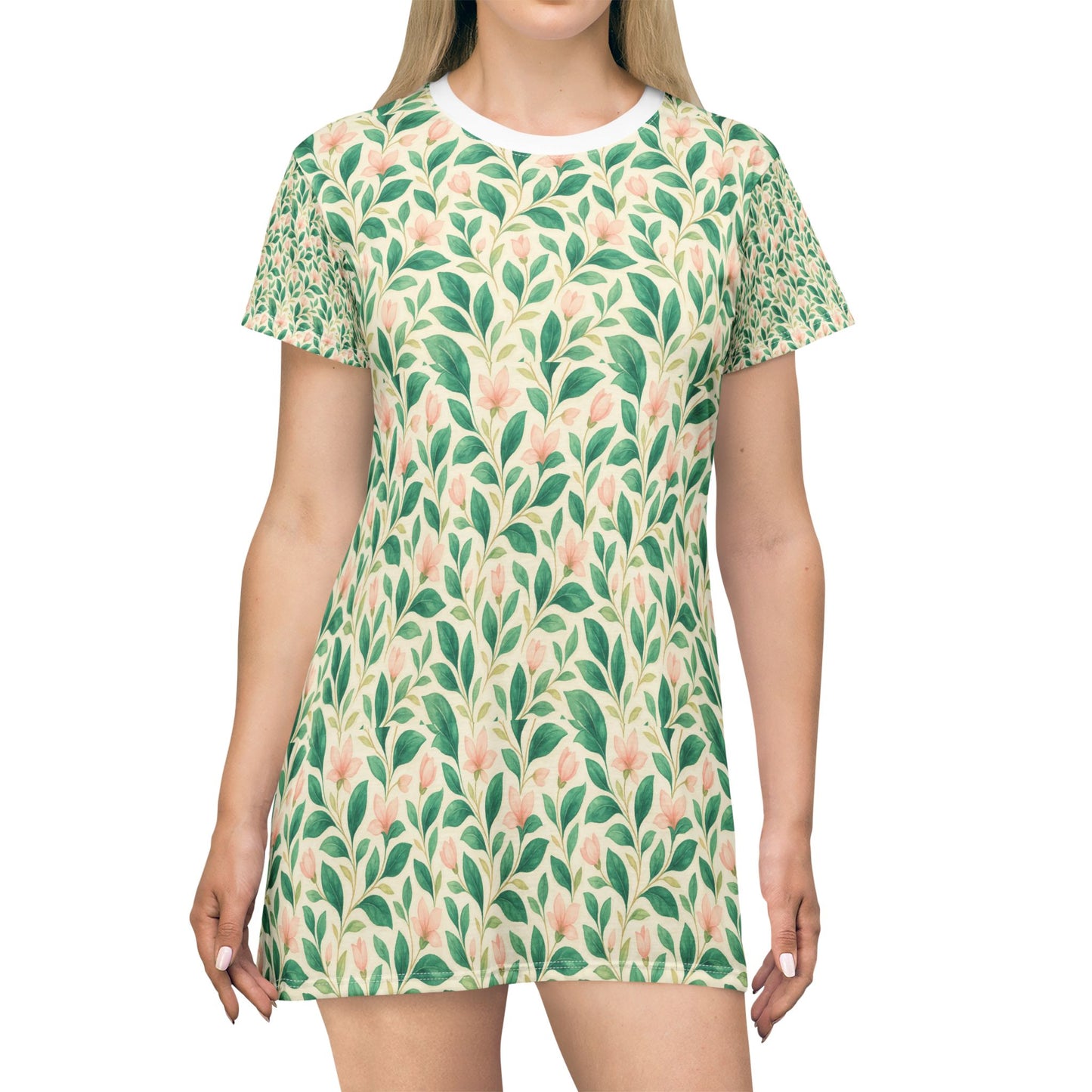 Floral T-Shirt Dress - Spring Vibes, Casual Everyday Wear, Garden Party Dress, Comfortable Lounge Dress, Eco-Friendly Fashion
