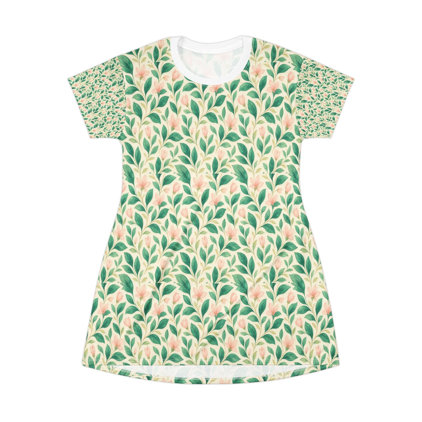 Floral T-Shirt Dress - Spring Vibes, Casual Everyday Wear, Garden Party Dress, Comfortable Lounge Dress, Eco-Friendly Fashion