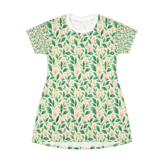 Floral T-Shirt Dress - Spring Vibes, Casual Everyday Wear, Garden Party Dress, Comfortable Lounge Dress, Eco-Friendly Fashion